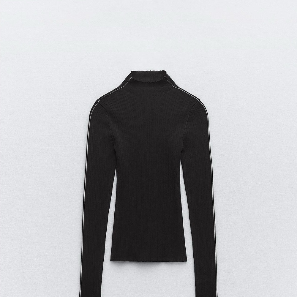 Black Ribbed Turtleneck Top